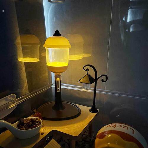 路灯仓鼠饮水器滚珠水壶不漏水仿真支架高颜值造景自带灯光水樽 - 图0