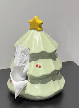 创意圣诞树纸巾盒家用客厅餐厅高档陶瓷桌面抽纸盒新款卷纸收纳盒