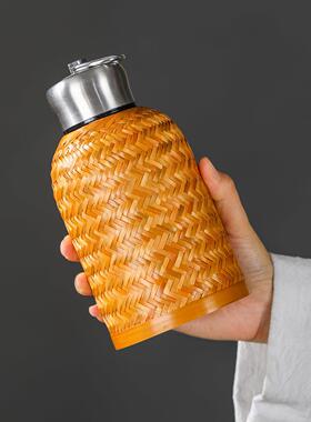 竹编保温杯手工编织泡茶杯复古编织瓶便携旅行水杯焖茶杯茶壶水壶