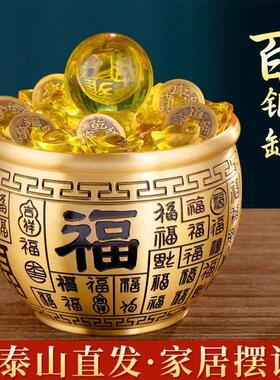 铜质百福缸黄铜米缸百福全聚宝盆大小号福字刻字百福缸客厅摆件家