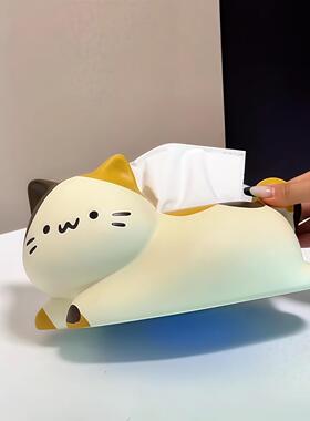 创意猫咪纸巾盒陶瓷卫生纸盒客厅可爱纸巾收纳盒桌面摆件2025新款
