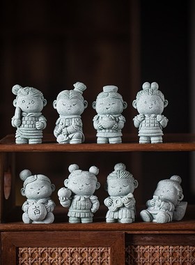 创意卡通兵马俑茶宠摆件中式将士手把件博古架摆设造景桌面装饰品