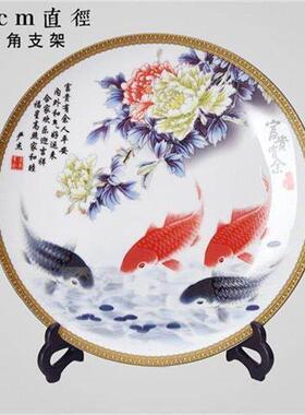 器彩色八骏图瓷盘子坐盘挂盘工艺品摆饰