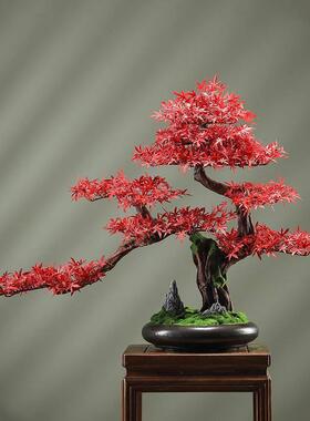 仿真迎客松盆景客厅玄关办公室茶桌绿植盆栽罗汉松装饰新中式摆件