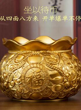 小铜记钱袋聚宝盆黄铜摆件家用工位玄关聚财存钱罐店铺开业送礼品