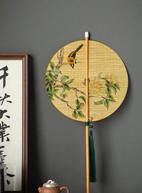 古风竹编扇便携可卷折叠长柄腰扇流苏手工扇子汉服折扇团扇工艺品