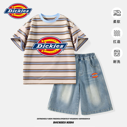 Dickies男童短袖短裤套装2026新款夏季男孩牛仔裤时尚儿童运动服 - 图2