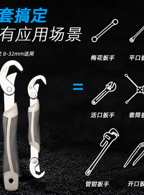 日本福冈万能扳手多功能大开口活动扳手快速两用卫浴管钳工具套装