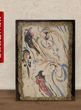敦煌泥板画墙饰摆件 国潮九色鹿文创礼品 复古风陶土手工艺家居装