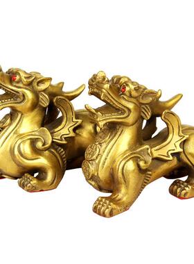 铜怪兽貔貅摆件铜金钱貔貅一对摆件单只公母工艺礼品摆件