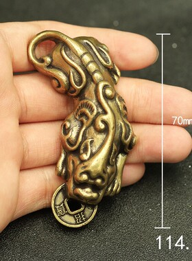 黄铜实心貔貅天禄手把件咬钱招财皮休桌面摆件男女随身把玩文玩镇