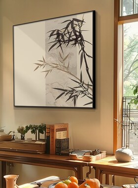 迎客松挂画新中式茶室背景墙装饰画禅意水墨画玄关入户正对门壁画