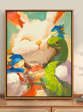 中国风亲子十二生肖动物数字油画diy手工绘涂填充色丙烯装饰油画