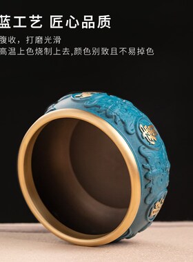 实心铜聚宝盆摆件家用客厅玄关装进门饰品办公室存铜钱罐黄铜米缸