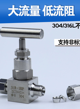 316L304不锈钢一字柄双卡套针型阀高压卡套截止阀J91W-160P节流阀