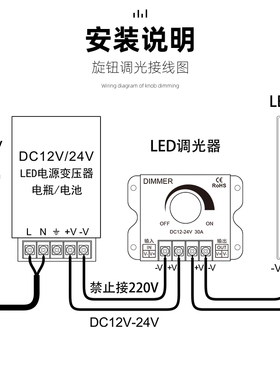 LED调光器12V24V灯带灯条灯箱发光字手机蓝牙调压调节开关控制器