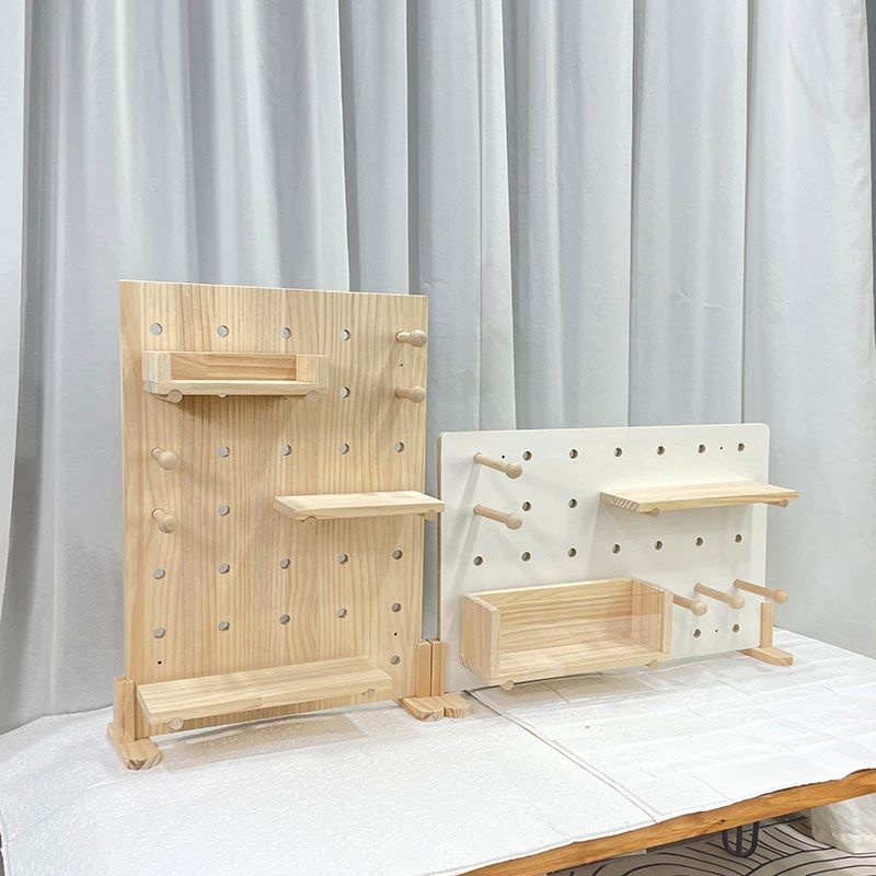 Household desktop bookshelf solid wood multi-layer perforated board table shelf multi-functional decorative storage display