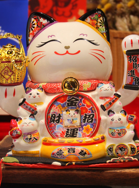 招财猫摆件开业大吉礼品生意兴隆发财自动摇手收银台网红大号陶瓷