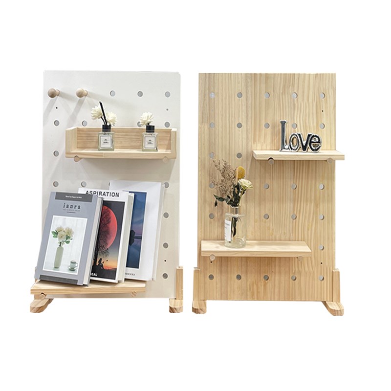 Household desktop bookshelf solid wood multi-layer perforated board table shelf multi-functional decorative storage display