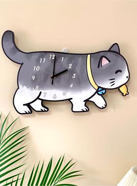 可爱猫咪卡通创意装饰挂墙静音钟表幼儿园儿童房母婴工作室时挂钟