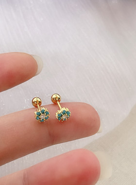 999纯银蓝锆石花朵耳钉新款