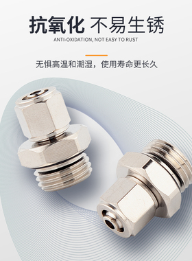 全铜镀镍快拧PC直通G螺纹带O型圈接头 锁母接6 8MM气管G1/4螺纹