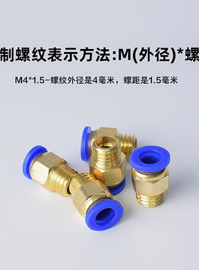 模具气管气动快速插接头公制螺纹直通PC8-M6/M8/M10/M12/M14/M16