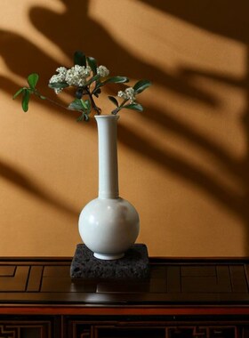 新中式陶瓷花瓶禅意花器小口径花插景德镇全手作工艺品精致摆件