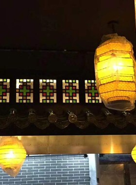 中式仿古装饰满洲窗海棠彩色压花玻璃艺术玻.璃隔断门窗