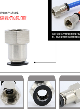 气管接头PCF6-01黑色8mm-02快速10-03软管气动快接快插内螺纹直通