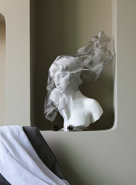 留连北欧艺术金属面纱女孩雕像人物雕塑玄关摆件法式轻奢高级软装