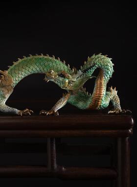 龙摆件黄铜工艺品盘龙青龙办公桌玄关客厅酒柜家居装饰品高档礼品