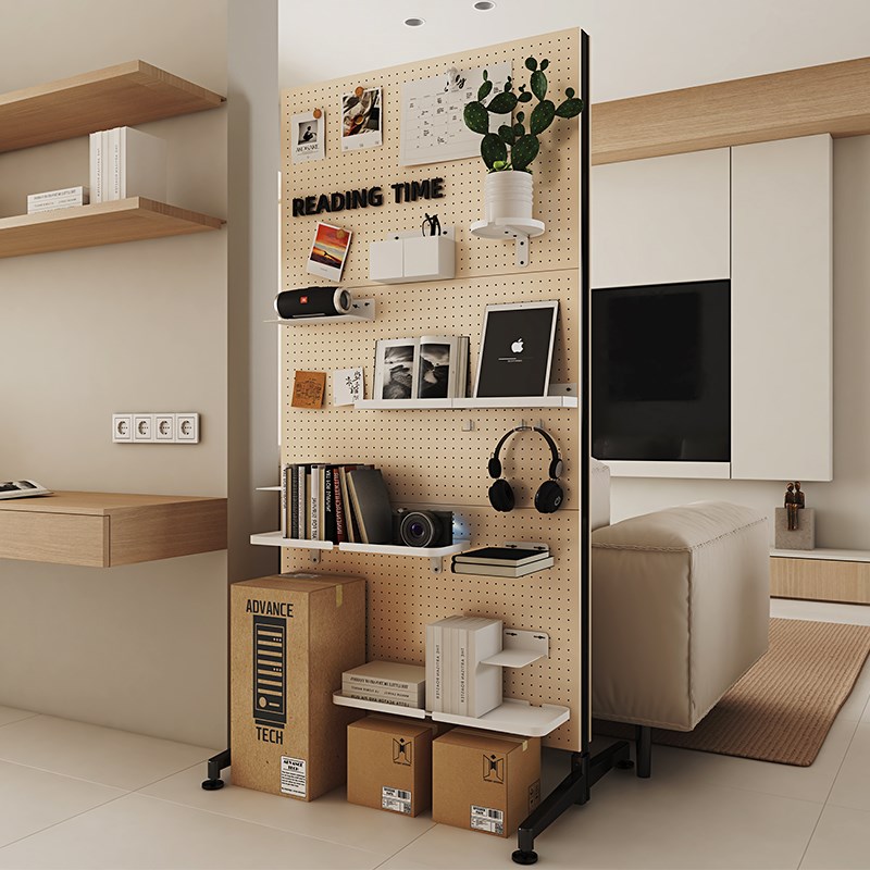 Iron hole board bookshelf vertical floor display rack hole E board floor standing wall rack screen partition rack