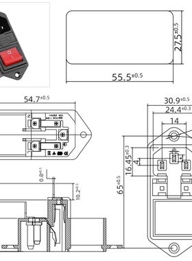 全铜三合一品字插座带大船型开关带双保险带灯ac电源插头公座带线