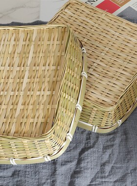 竹编方形竹筐厨房客厅收s纳竹制品 家用水果零食蔬菜编织果盘竹篮