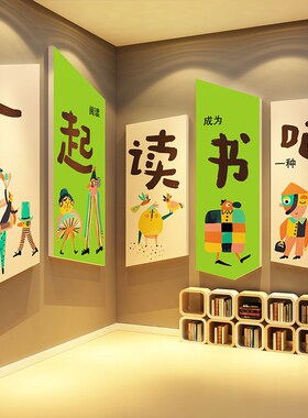 幼儿园童阅读布置装饰图书室文化打开绘本看世界馆墙面环创贴素材