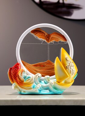 年年有余流沙画新中式摆件客厅酒柜玄关乔迁新居礼品办公室装饰品