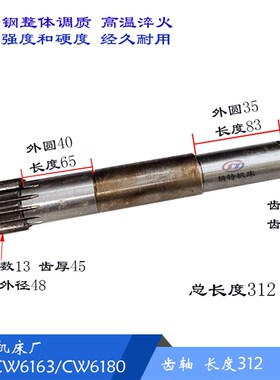 沈阳/大连CW6163/CW6180 长度312/300 齿轮轴6012 齿数13/20 齿轴