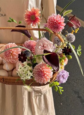 【心悠】中秋节仿藤手提篮教师节高档送礼礼品礼盒水果篮花束篮子
