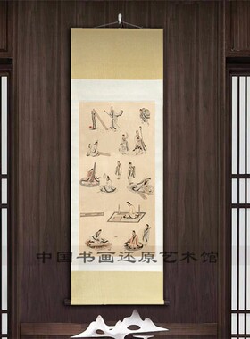斫琴图古琴制作装饰画   玄关装饰琴画挂轴新中式绢本复制画