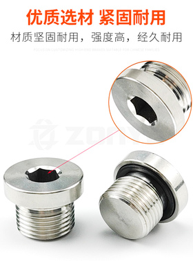 304不锈钢堵头内六角外六角丝堵法兰带密封圈ED圈氟橡胶1分2分4分