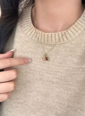 红色爱心葫芦流苏项链女小众轻奢