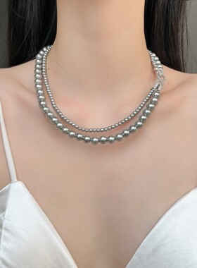 可拆分白珍珠8字扣双层叠戴项链