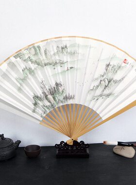 甄选中国风9.5寸10寸扇子夏随身送礼手工空白宣纸书法玉竹手绘折
