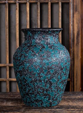 甄选陶瓷摆件落地大花中式复古陶客厅酒店装饰品插花干花粗陶瓷