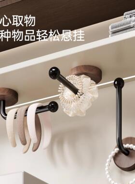 免打孔胡桃木窗帘挂钩新中式原木风无痕绑带固定器浴帘侧钩卡扣