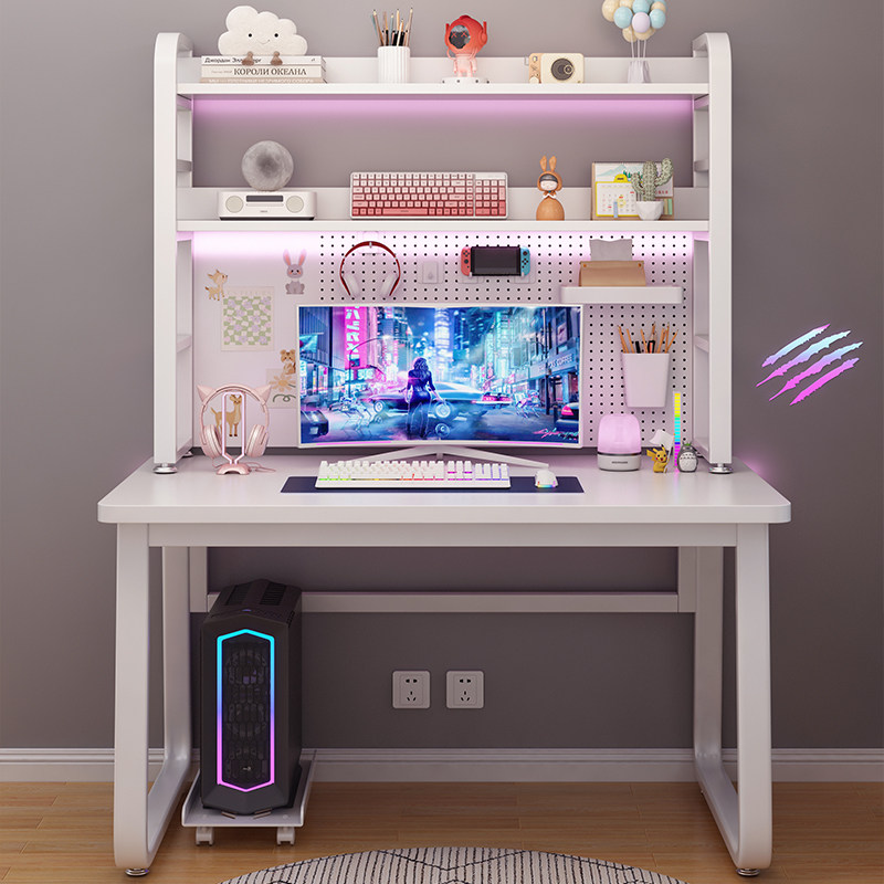 Bookshelf integrated table student computer desk storage combination study table multi-layer iron hole board desk storage rack