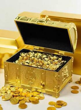 金色金属欧式古典百宝箱海盗珠宝桌盒摆件创意家居饰品收纳首饰
