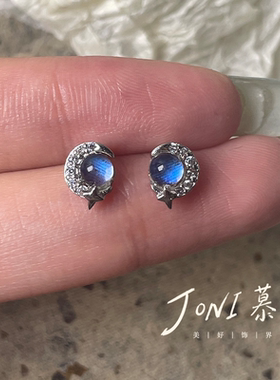 S925银针星月镶钻蝴蝶翅膀耳钉