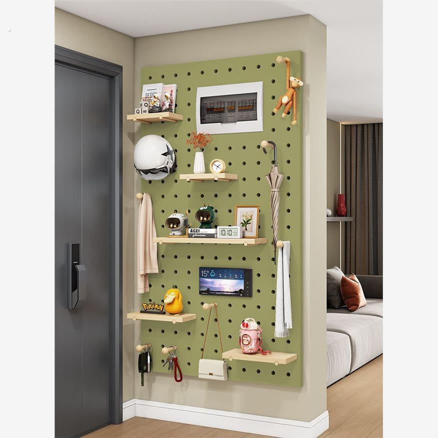 Solid wood hole board custom wall storage rack living room wall hanging partition storage shelf background wall simple wooden book